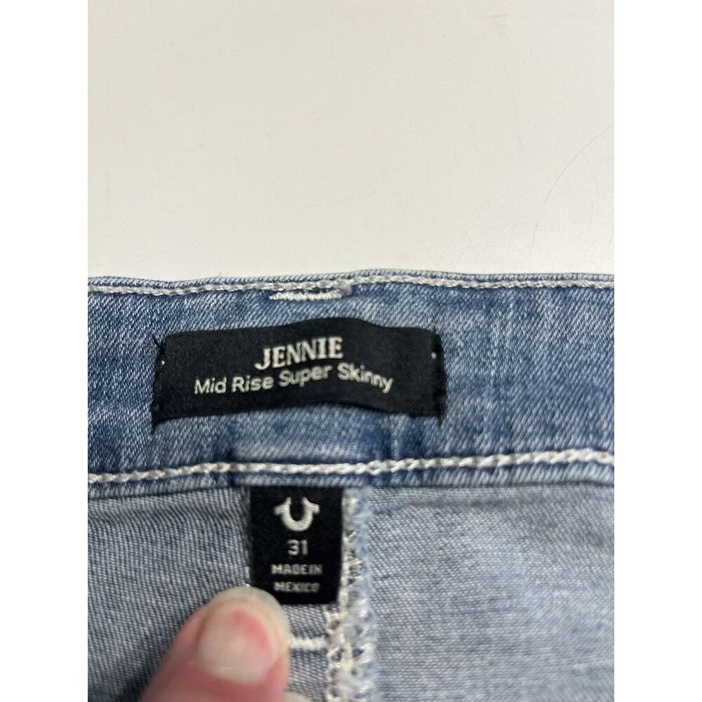 True Religion Jennie Mid Rise Super Skinny Denim Jeans Sz 31 Raw Hem